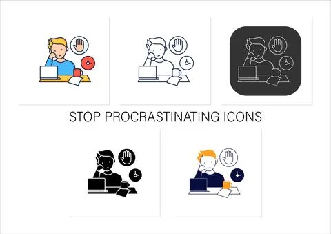 Stop procrastinating icons set 스톡 일러스트