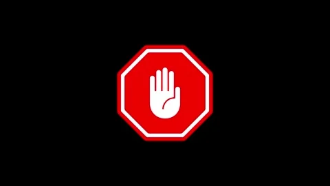 Stop prohibition hand sign animation with red octagon warning symbol Stock Footage 330524748