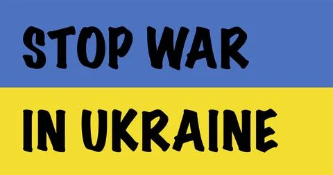 Stop Putin Stop War Banner text with Ukraine flag. International protest, Sto Stock Illustration