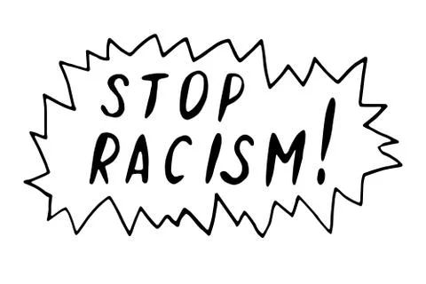 Stop racism - vector lettering doodle handwritten on theme of antiracism, pro Stock Illustration