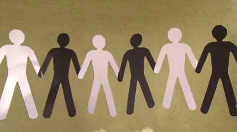 Stop racism (version 1). Black and white paper people, together Video stock 7761245