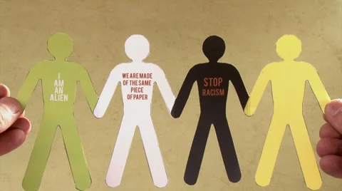 Stop racism (version 2). Black and white paper people, together Stock Footage 7761277