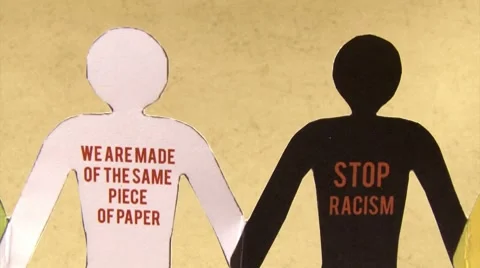Stop racism (version 3). Black and white paper people, together Stock Footage 7761309