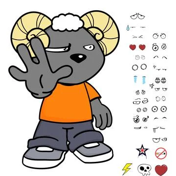 Stop ram young kid character cartoon kawaii expressions set pack Stock Illustration