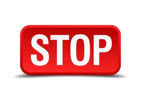 Stop red 3d square button isolated on white Illustrazione stock