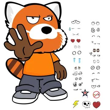 Stop red panda kid character cartoon Stock Illustration