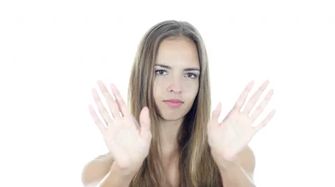 Stop, Rejecting Gesture, No By Woman , , White Background Stock Footage