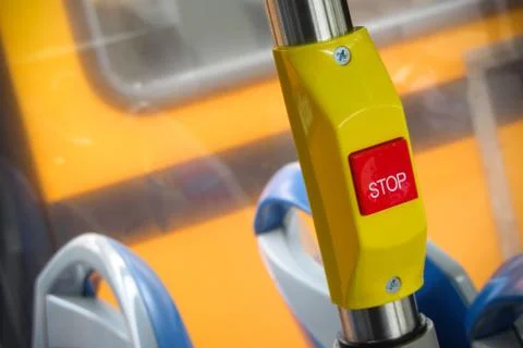 Stop on request button on bus Stock Photos