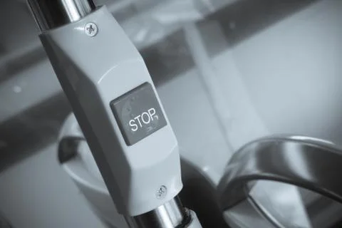 Stop on request button on bus Stock Photos