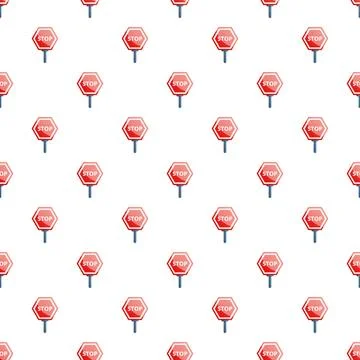 Stop road sign pattern repeating on white background Stock Illustration