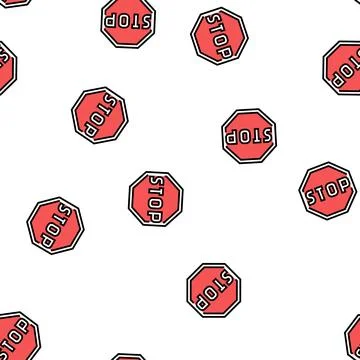 Stop road sign vector seamless pattern Stock Illustration