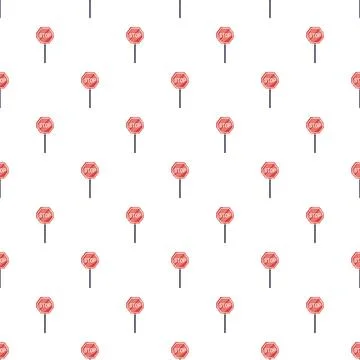 Stop road signs repeating seamless pattern on white Stock Illustration