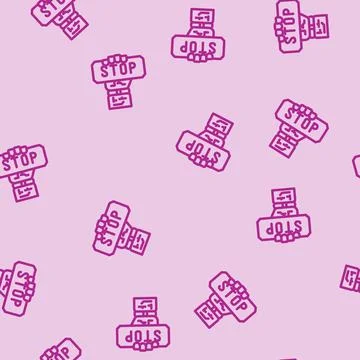Stop robot hand gesture line vector seamless pattern Stock Illustration