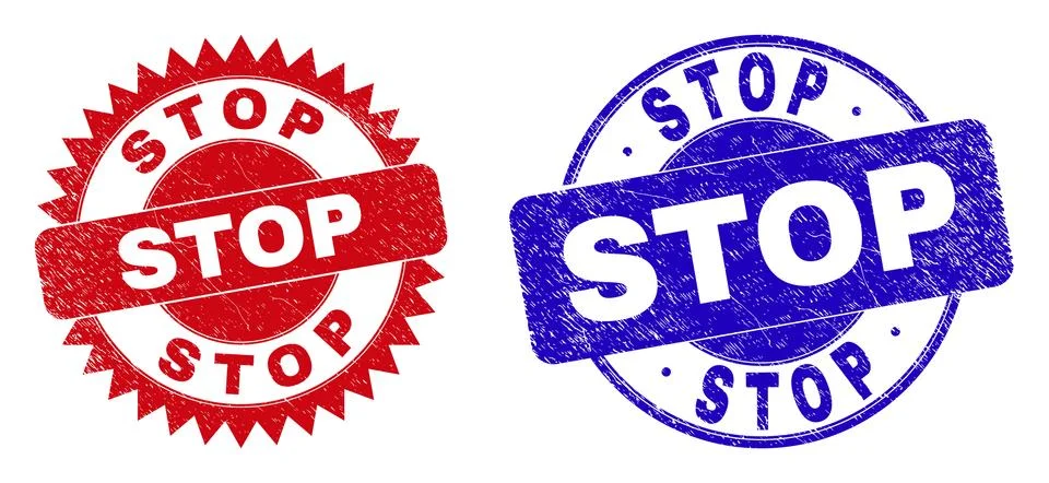 STOP Round and Rosette Seals with Rubber Texture Stock Illustration