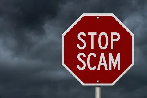Stop Scam red road sign Stock Illustration