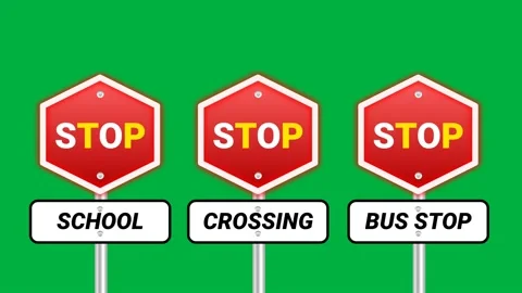 Stop school, crossing and bus stop traffic signal animation Stock Footage 229537804