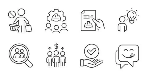 Stop shopping, Technical documentation and Search employees icons set. Vector Illustrazione stock