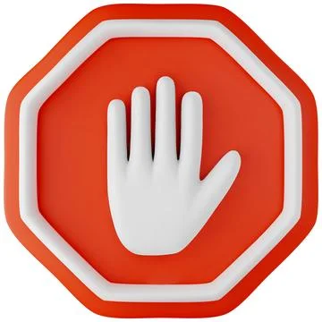 Stop sign 3D realistic vector illustration, warning red symbol with hand palm Stockillustratie