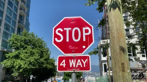 Stop sign 4 way Stock Footage 281058687