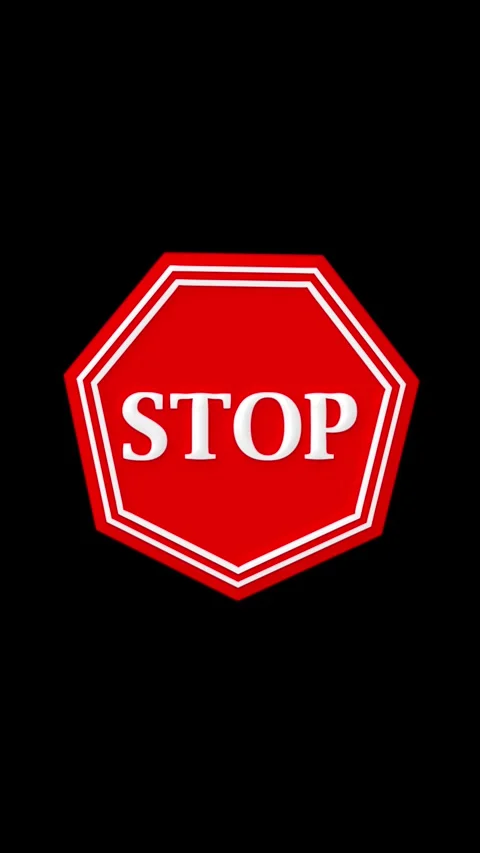 Stop sign animation appearing on black background with red octagon shape tr.. Vídeos de archivo 338039399
