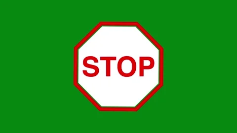 Stop Sign Animation on green Background. Bold red stop sign signals caution on v Stock Footage 318730319