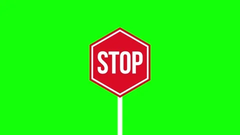 Stop Sign Animation on Green Screen, Red Stop Road Sign Reveal Stock Footage 312416497