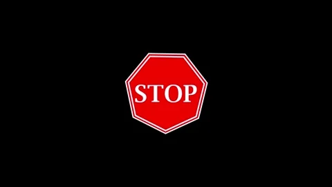 Stop sign animation on transparent background, red octagon shape appears an.. Stock Footage 332158409