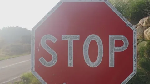 Stop sign blue sky background. Spain road. Video stock 229890915