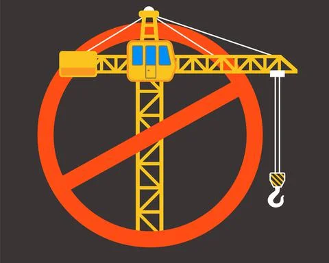 Stop sign construction. crossed construction crane. Stock Illustration