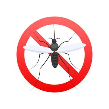 Stop sign crossing over flying mosquito insect Stock Illustration