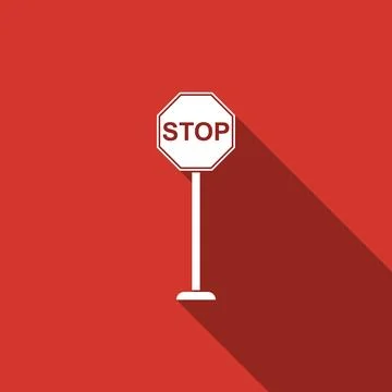 Stop sign icon isolated with long shadow. Traffic regulatory warning stop s.. Illustrazione stock
