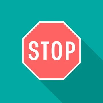 Stop sign icon with long shadow. Flat design style. Stock Illustration