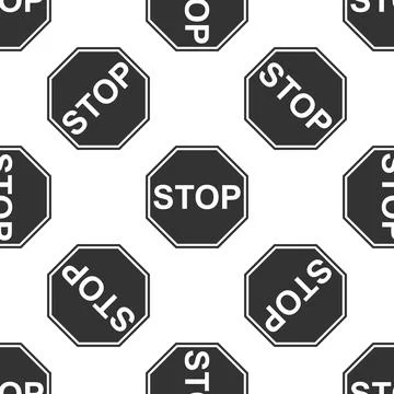 Stop sign icon seamless pattern on white background. Traffic regulatory warning Stock Illustration