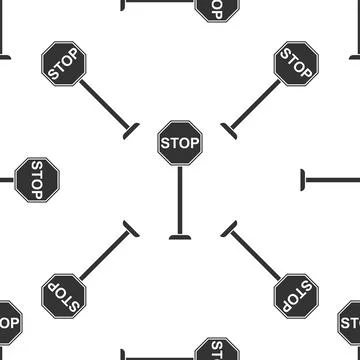 Stop sign icon seamless pattern on white background. Traffic regulatory war.. Stock Illustration