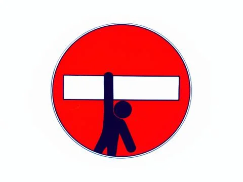 Stop Sign Man Hanging from White Bar Stock Illustration