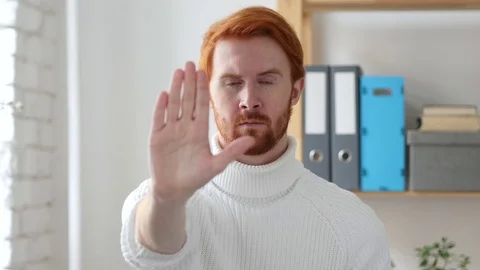 Stop Sign, Man with Red Hairs Gesturing with Hand Stock Footage