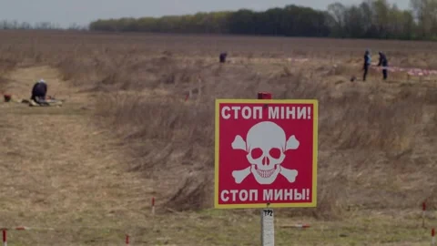   A stop sign for mines. Deminers at work in Ukraine Stock Footage 240207865