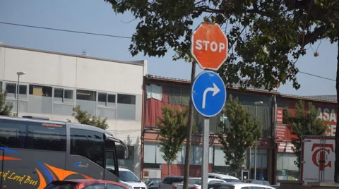 Stop Sign By Motor Road Stock Footage 53445238