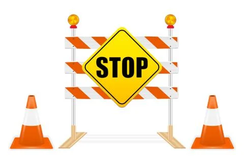 Stop sign on road block tools vector Stock Illustration