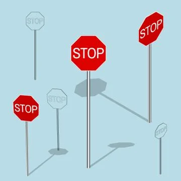 Stop Sign set. 3d Vector colorful illustration. Stock Illustration