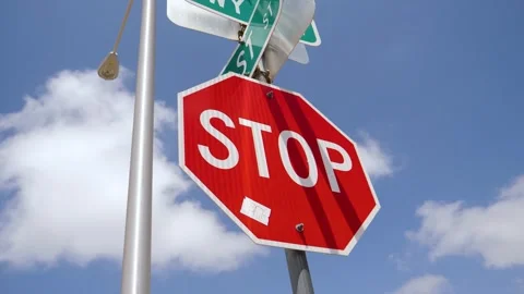 Stop Sign At Street Intersection Stock Footage 342878758