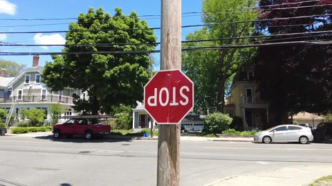 STOP SIGN UPSIDE DOWN Stock Footage 195672272