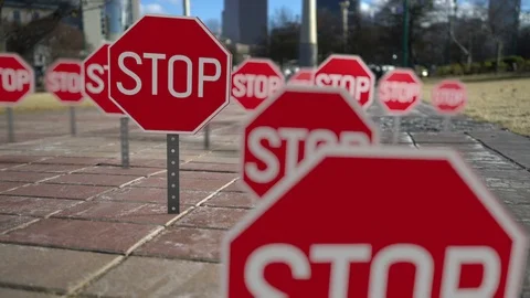 Stop signs all around Stock Footage 71723271