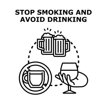 Stop smoking and avoid drinking concept illustration 스톡 일러스트
