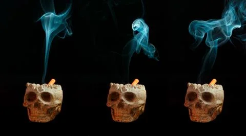 Stop smoking concept, triptych with different smokes getting from burning cig Stock-Fotos