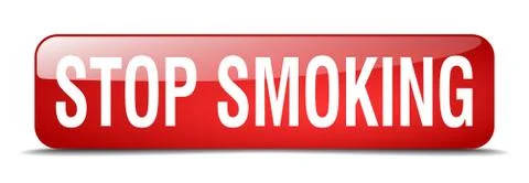 Stop smoking red square 3d realistic isolated web button Illustrazione stock