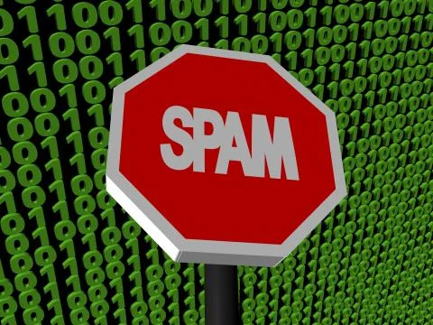 Stop spam sign on binary code illustration Stock Illustration