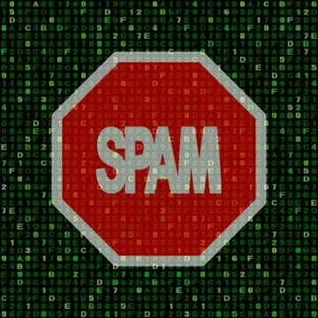 Stop spam sign on hex code illustration Stock Illustration