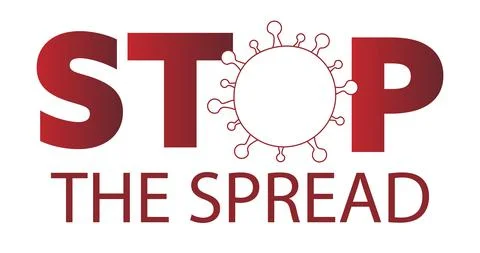 Stop the spread of COVID-19 vector, red writing on white background. Stock Illustration