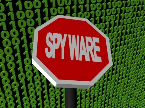 Stop spyware sign on binary code illustration Stock Illustration
